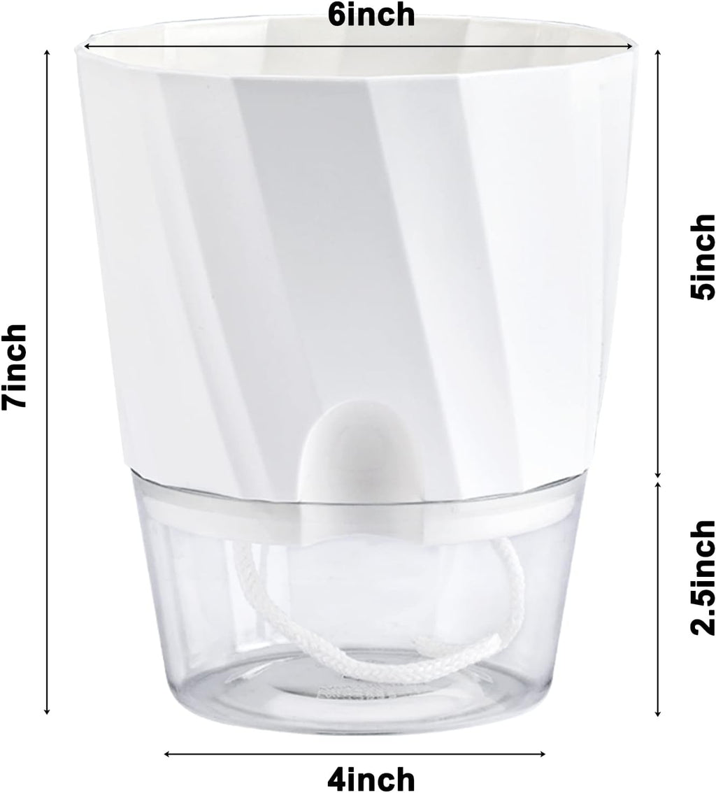 6 Pack Self Watering White Plant Pots K785950