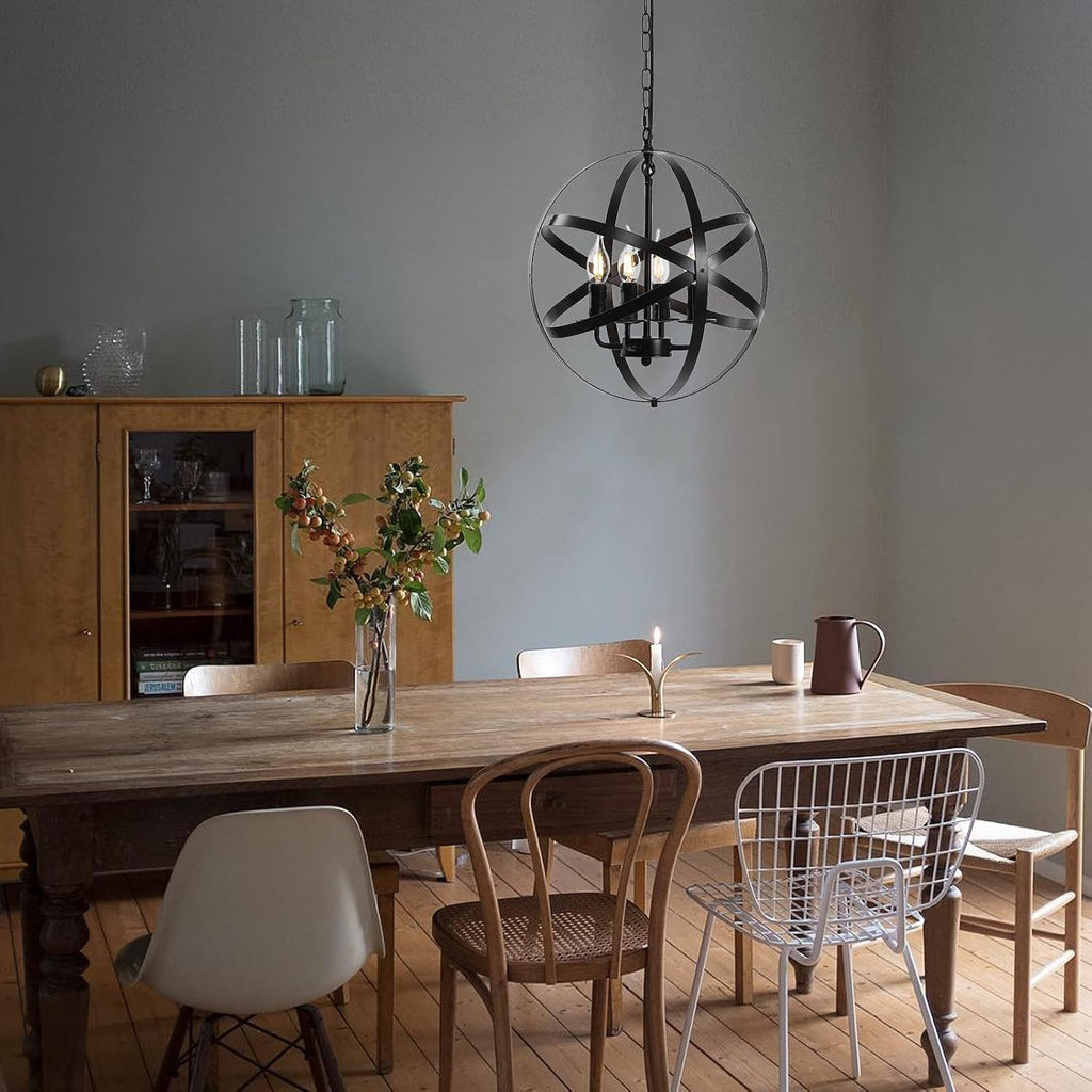 4-Light Black Pendant Lighting with Spherical Shade D646366