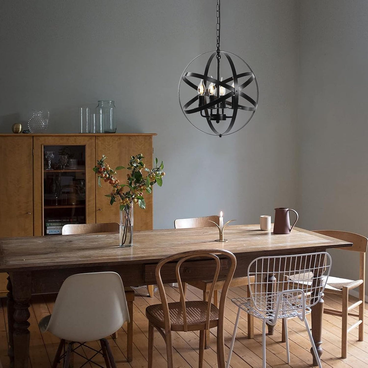 4-Light Black Pendant Lighting with Spherical Shade D646366