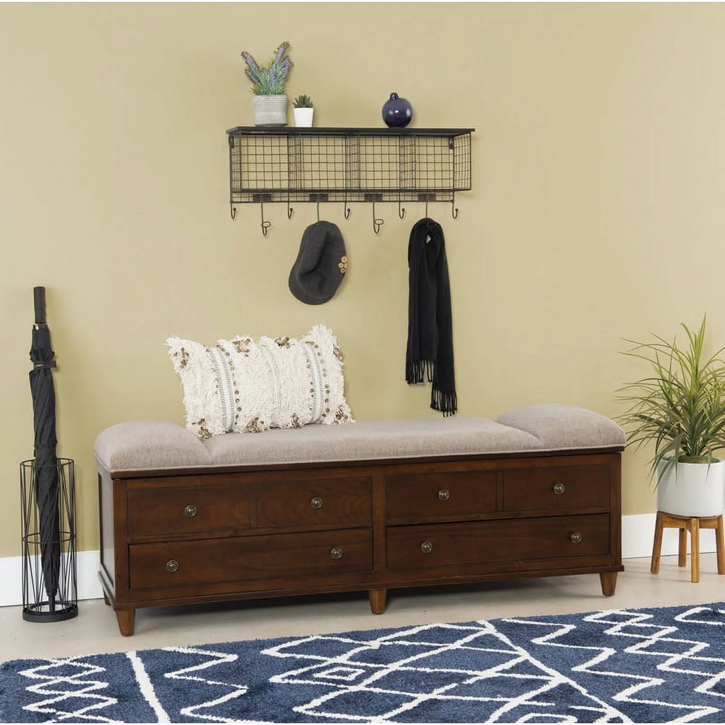 Rustic Padded Top Indoor Storage Bench W58189