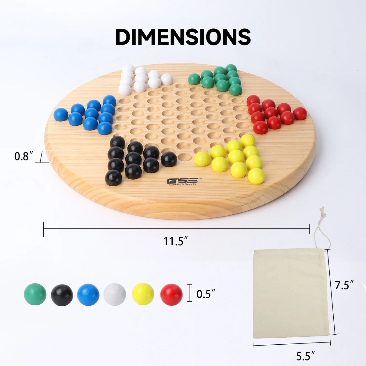 11.5" Wooden Chinese Checker Board Game with 66 Wood Marbles P914