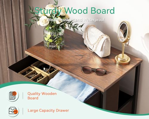 Dark Grey 4 Drawer Fabric Dresser with Wood Top F550