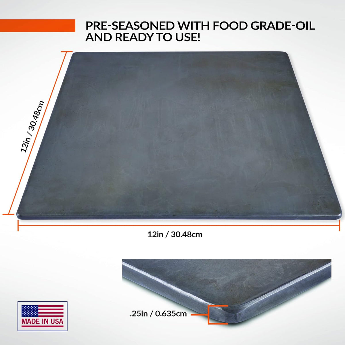 Pre-Seasoned Carbon Steel Baking Pizza Stone & Flat Top Grill Cookware R25479