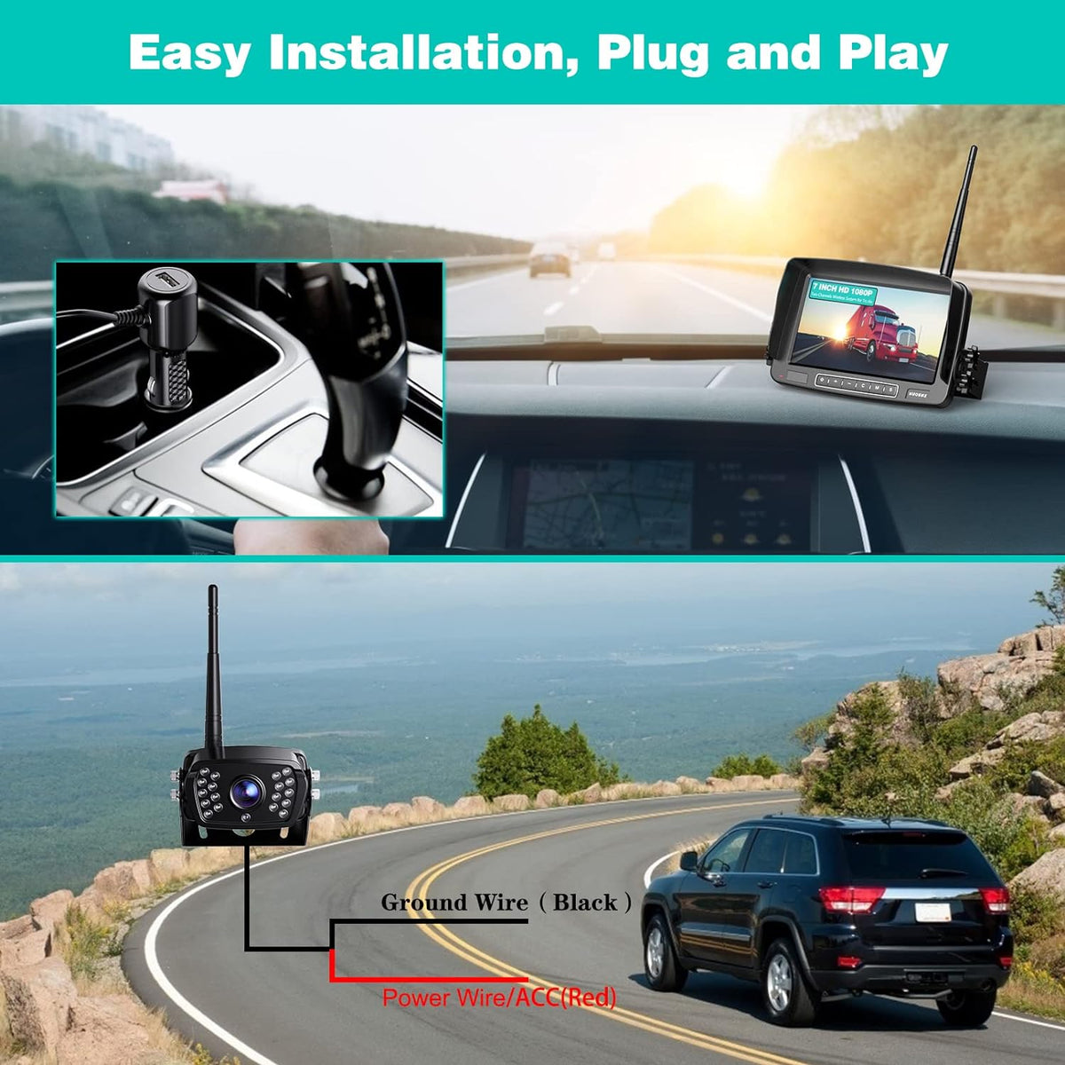 Wireless Backup Camera with 7 Inch Monitor, IP69 Waterproof, Support 2 Cameras Y45096