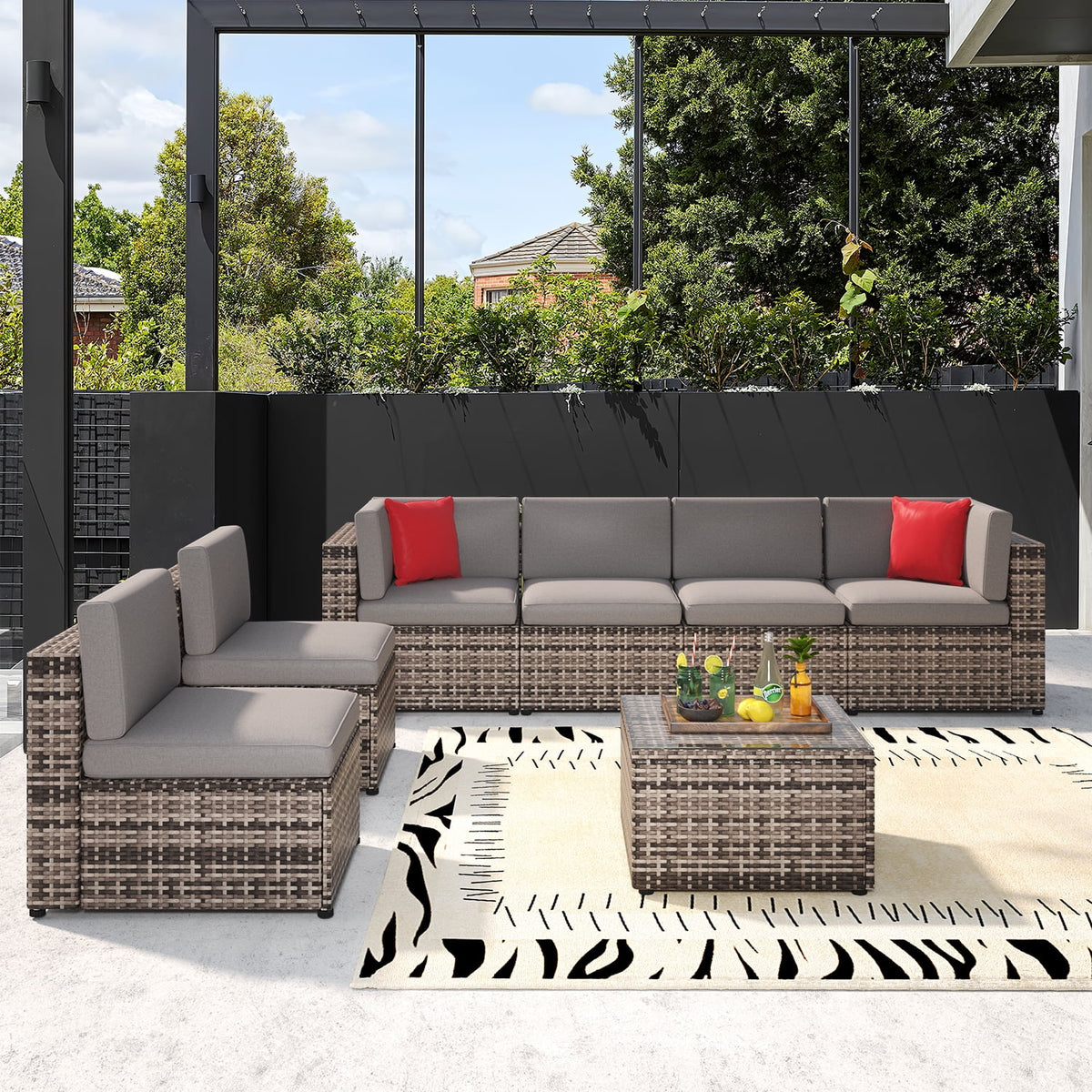 8 PCS Outdoor Patio Furniture Set with Fire Pit Table H405497
