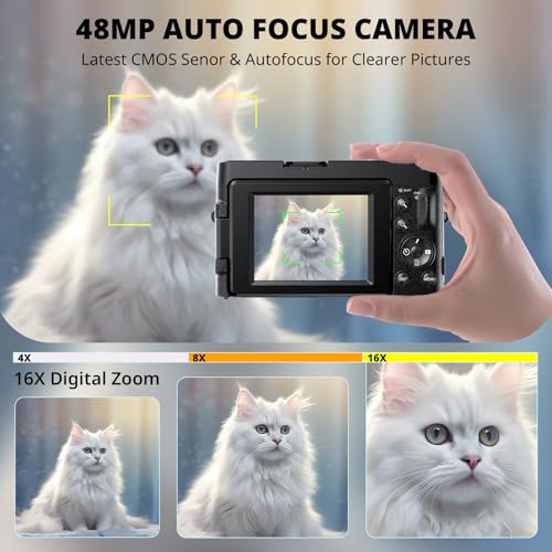 4K 48MP Compact Digital Camera with 16X Zoom, Black H340