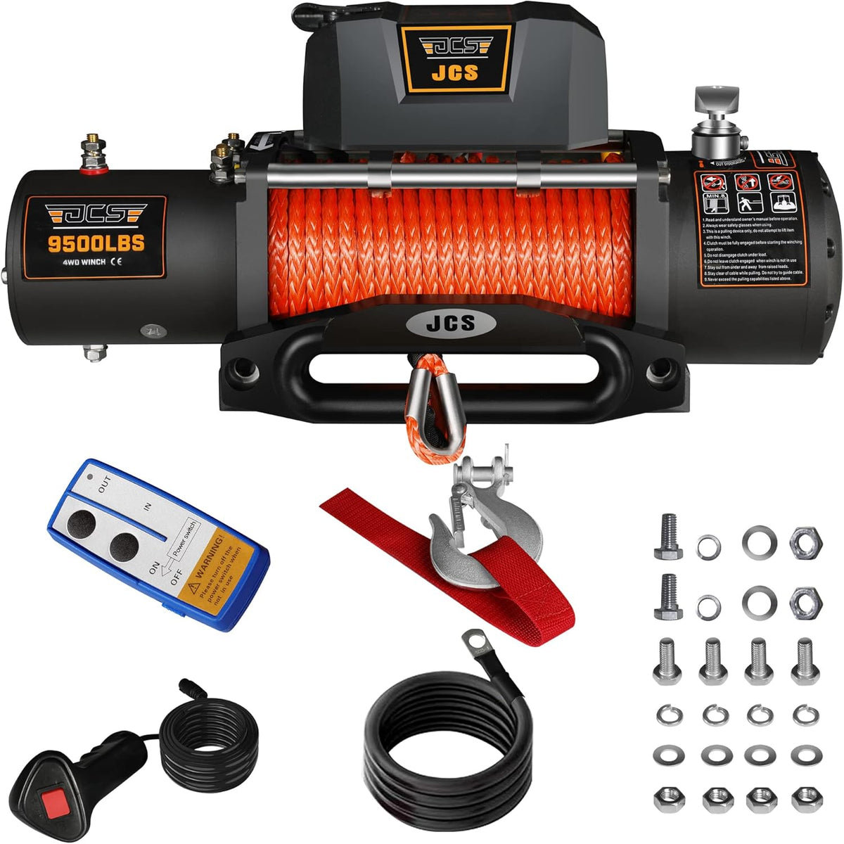 9500 lbs 12V Electric Winch Kit with Synthetic Rope, Waterproof Cover, Hawse Fairlead, Wireless and Corded Remote K948