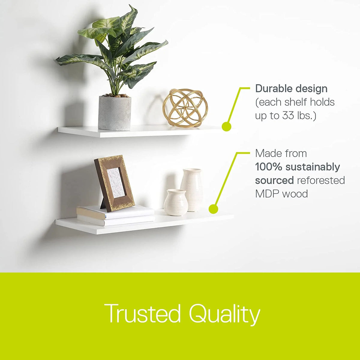 White Reforested Wood Floating Wall Shelves 2 Pack U540
