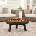 27.5-Inch Black Outdoor Wood Burning Fire Pit with Cover D174