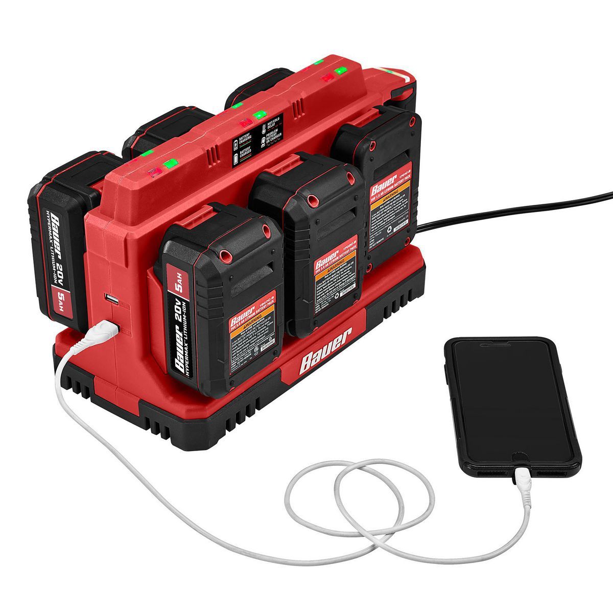20V 6-Port Sequential Charger with Dual USB Ports F1920