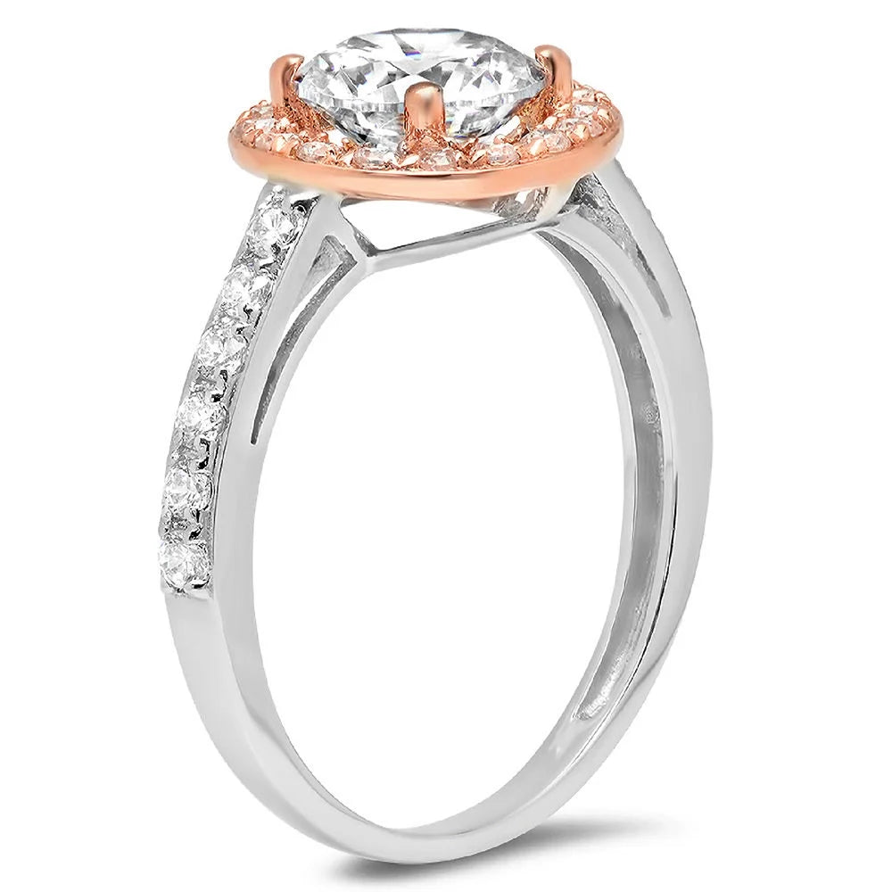 18K White Rose Gold Halo Engagement Ring size 3.5 V901
