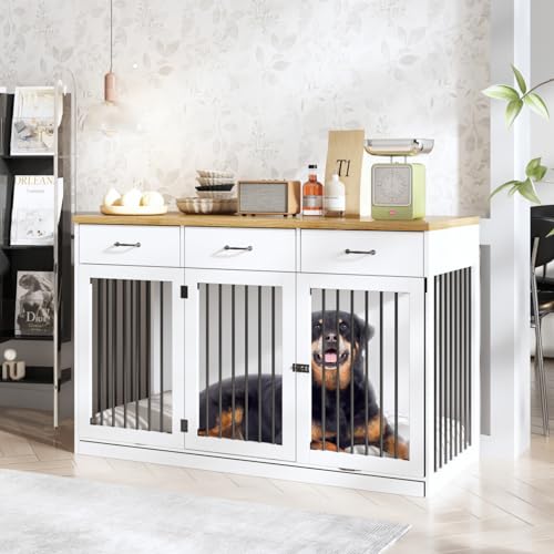White Extra Large Dog Crate Furniture with 3 Drawers E1612