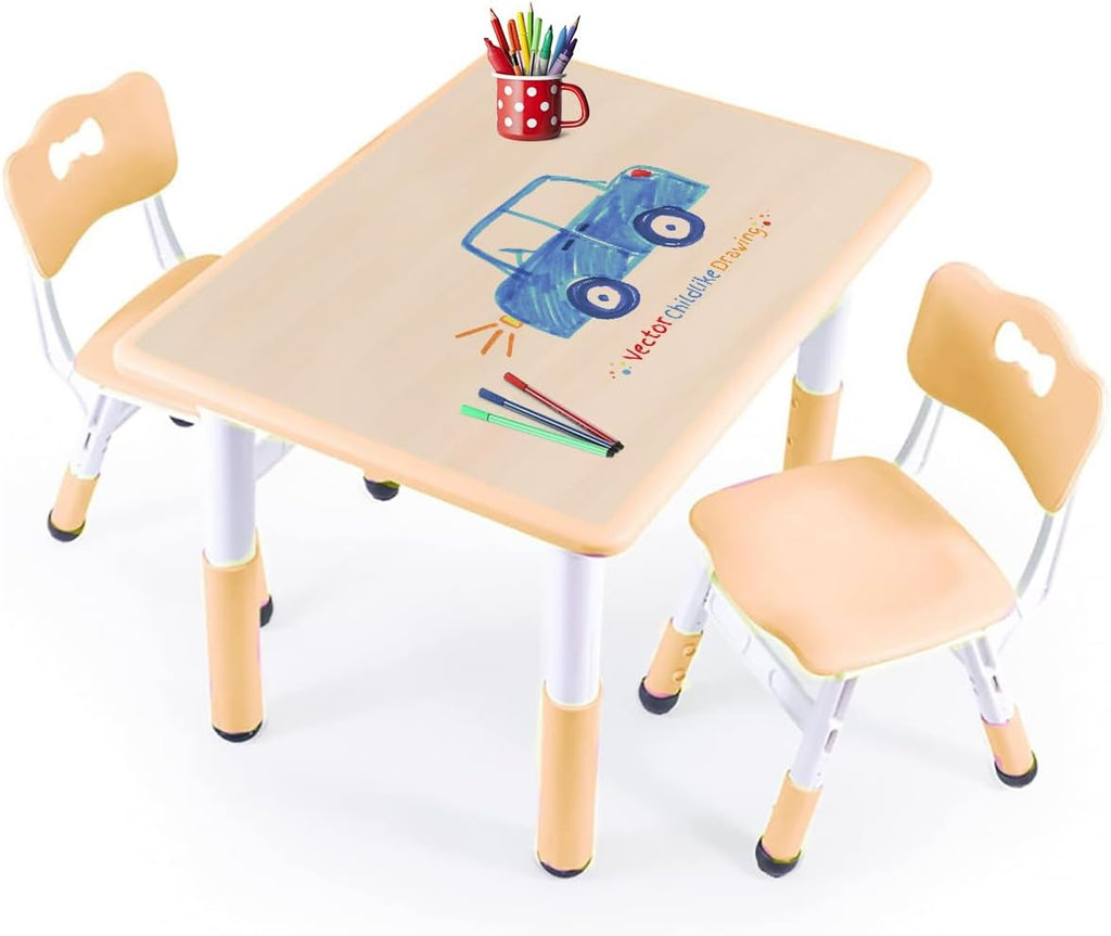 Kids table and chair set with 8 leg covers and 12 color pens Q898467