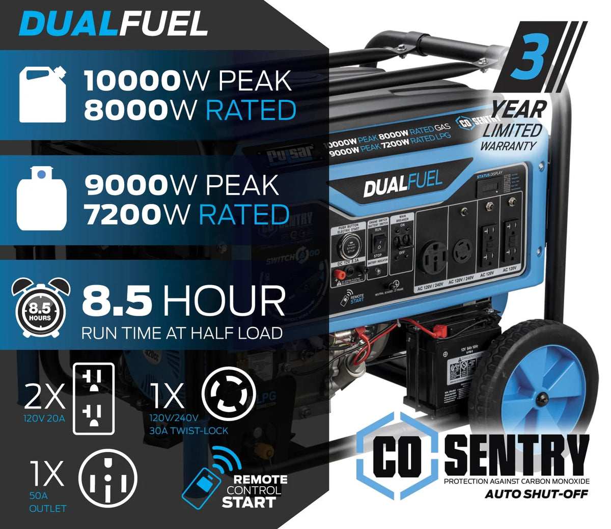 10,000 Watt Dual Fuel Portable Generator with Remote Start S6660