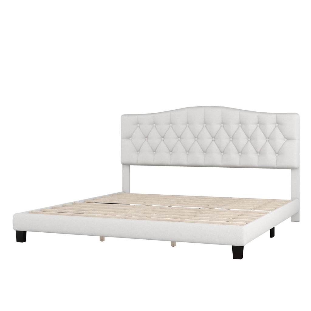 Beige Fabric Upholstered King Platform Bed with Headboard S66168