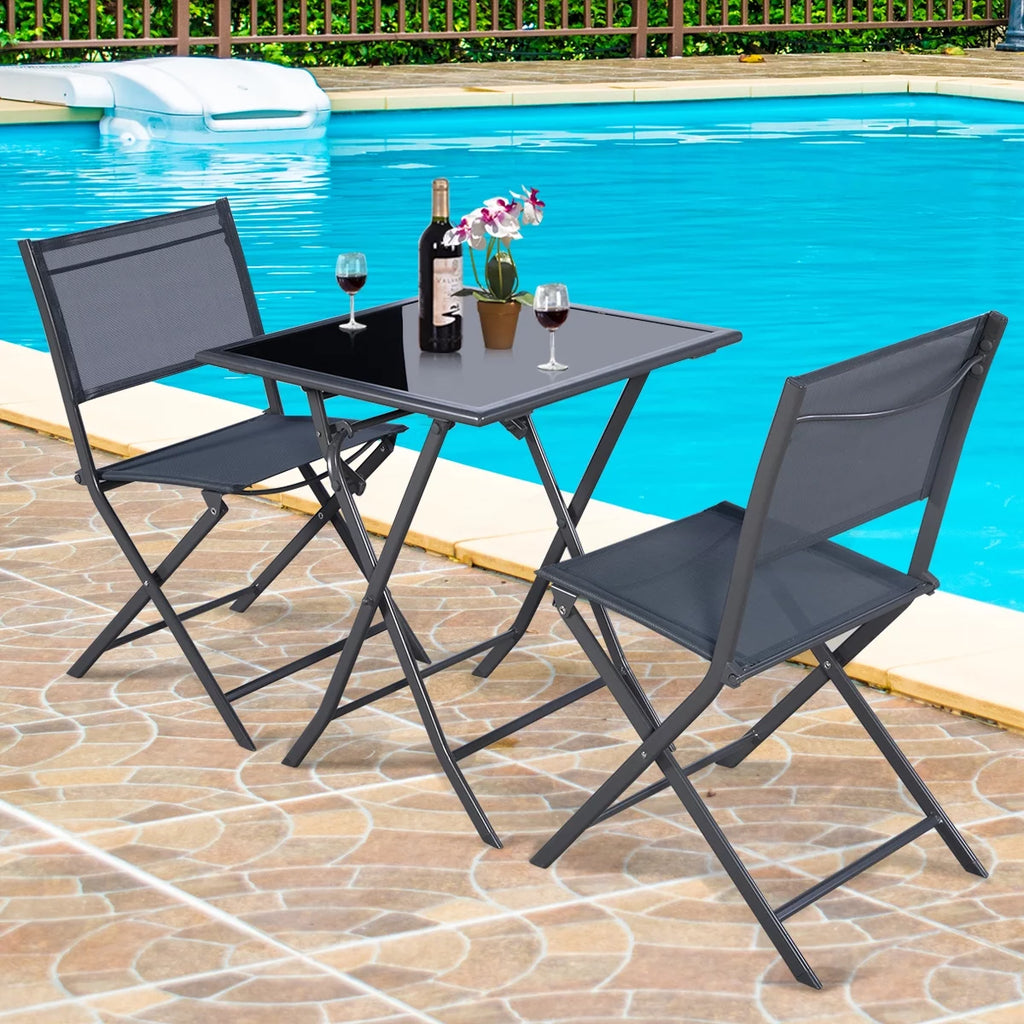 3 Pc Folding Bistro Set Outdoor Patio Furniture X2271