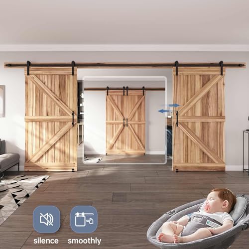 12 FT Double Sliding Barn Door Track and Handle Hardware Kit A2483