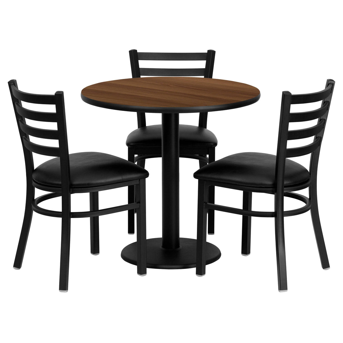 Round Laminate Table Set with 3 Ladder Back Metal Chairs C3678