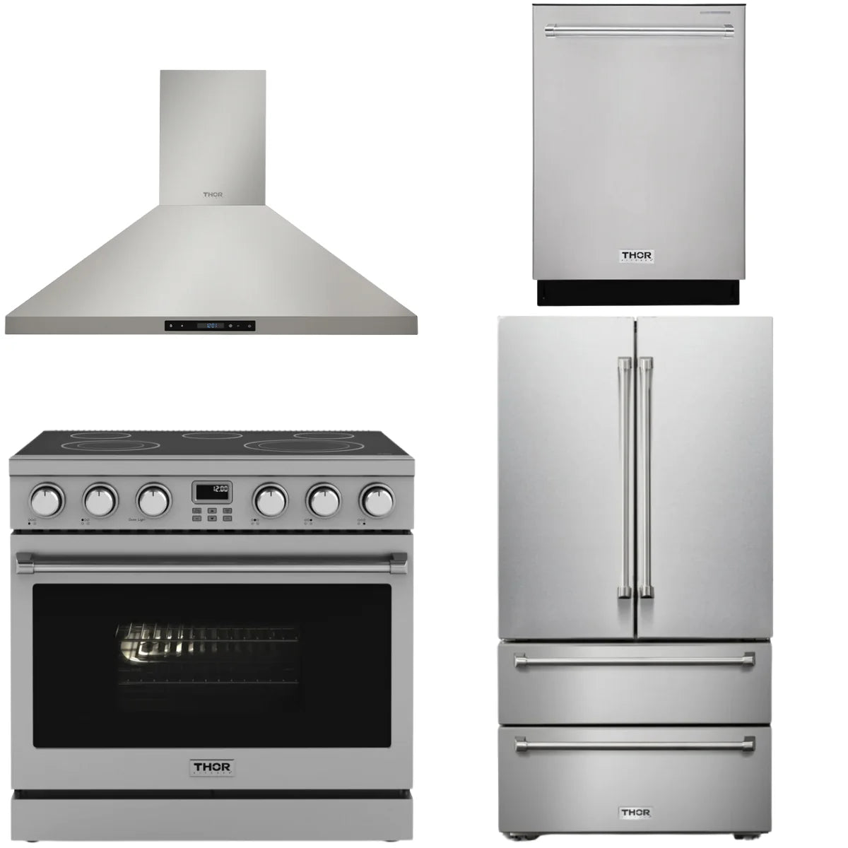 36 Electric Range, Range Hood, Refrigerator and Dishwasher Q1071