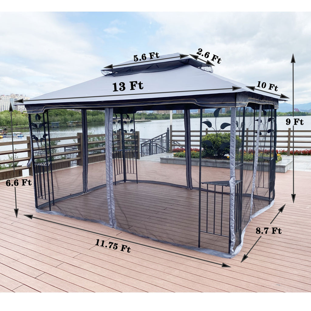 Gray Patio Gazebo Canopy Tent with Mosquito Net F609049