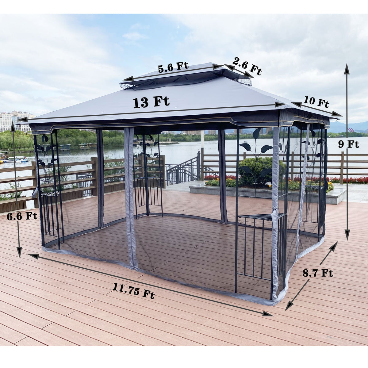 Gray Patio Gazebo Canopy Tent with Mosquito Net F609049