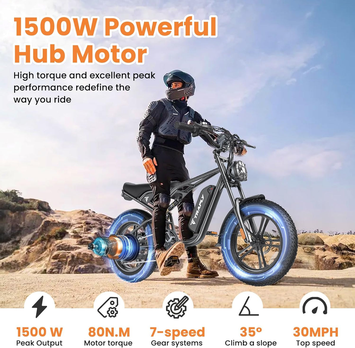 20'' Fat Tire Electric Bike with 1500W Peak Motor and 48V15.6Ah Removable Battery B658591