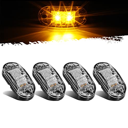 4Pcs 2.5 Inch Oval Amber Led Side Marker Lights Clear Lens Surface Mount 12V J16703