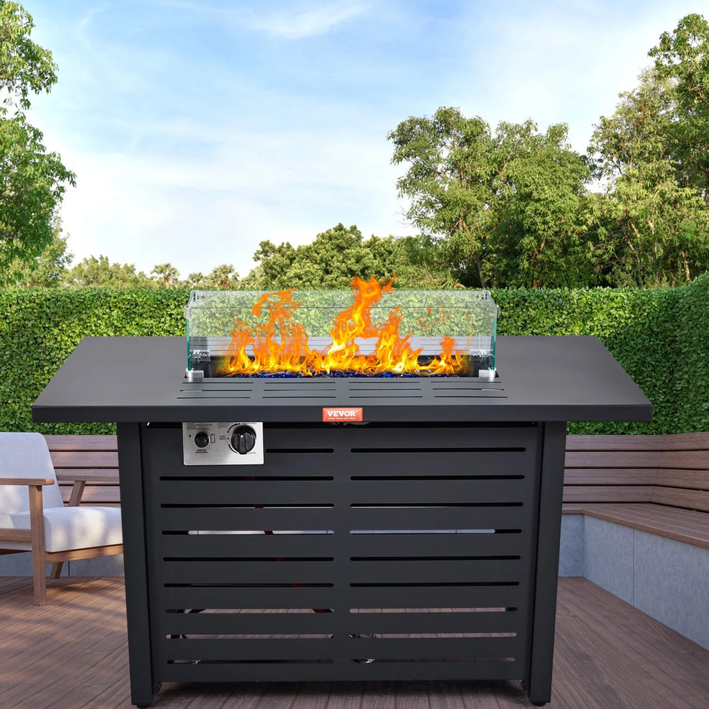43" Outdoor Propane Gas Fire Pit Table with Glass Tabletop & lid T22032