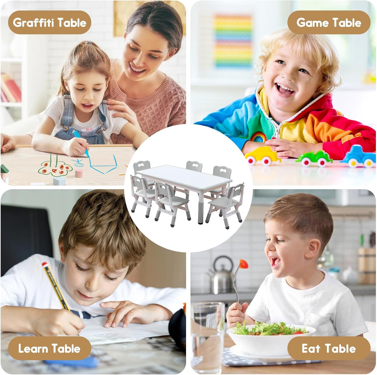 Kids Table and Chair Set with 6 Chairs S4576