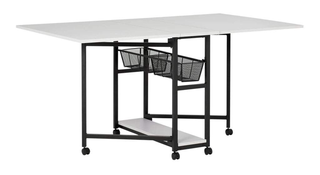 Charcoal White Mobile Fabric Cutting Table with Storage 30" H U692