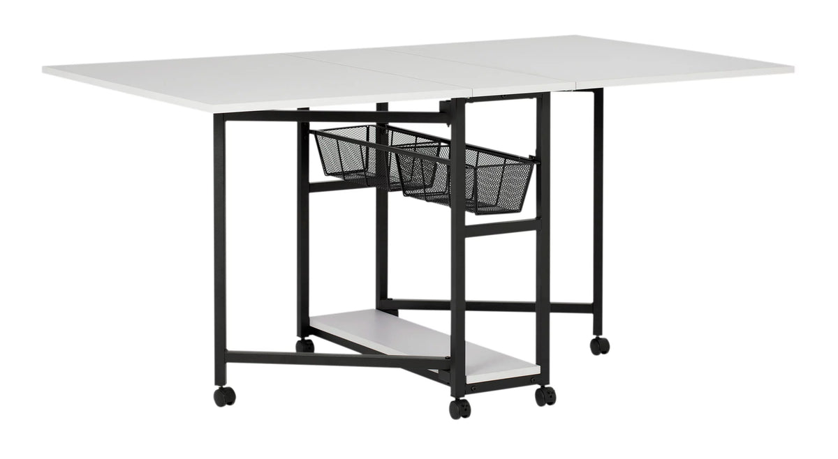 Charcoal White Mobile Fabric Cutting Table with Storage 30" H U692