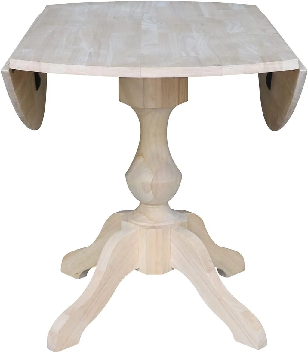 Round Dual Drop Leaf Pedestal Dining Table, Unfinished F5372