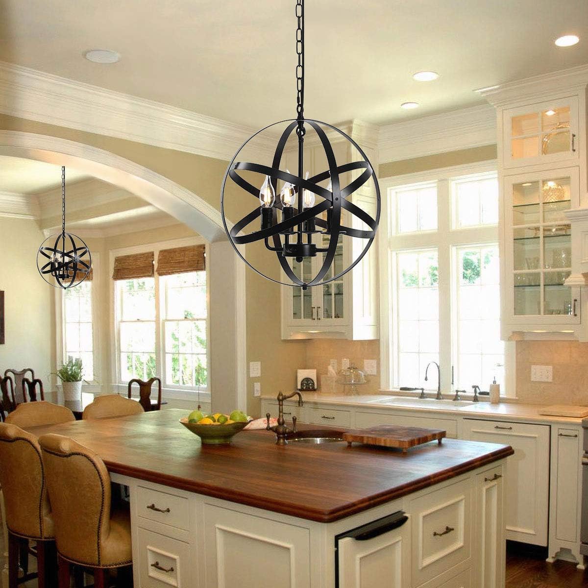 4-Light Black Pendant Lighting with Spherical Shade D646366