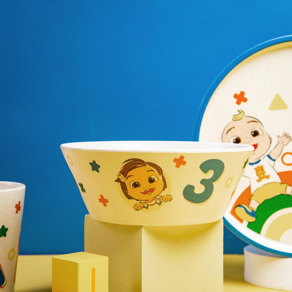 3 Piece Kids Dinnerware Set Melamine Bamboo Plate Bowl Tumbler X40535