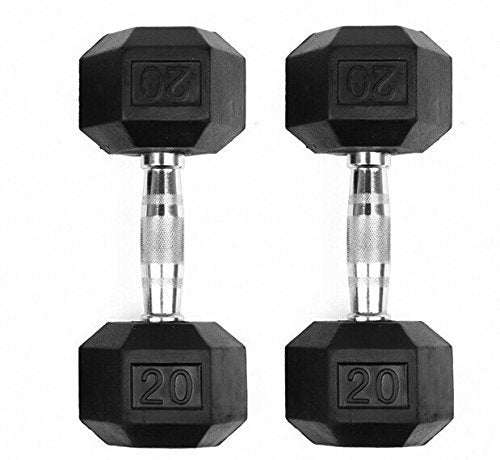 Set of 2 Hex Rubber Dumbbell with Metal Handles V492463