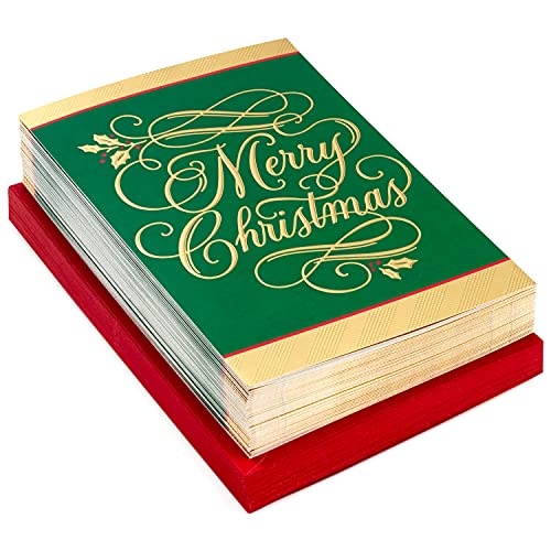40 Cards with Envelopes Green and Gold Christmas Cards U3381