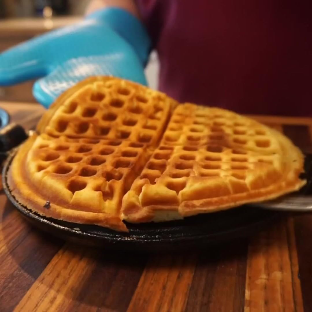 Cast Iron Waffle Maker, Two Piece Hinged Non-Electric Waffle Iron P298