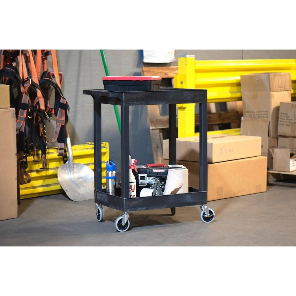 Black Two Shelf Plastic Utility Tub Cart J5682
