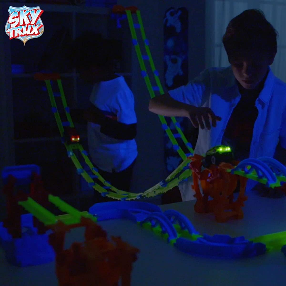 48 Pcs Glow in The Dark Race Car Track with 2 Cars L556749