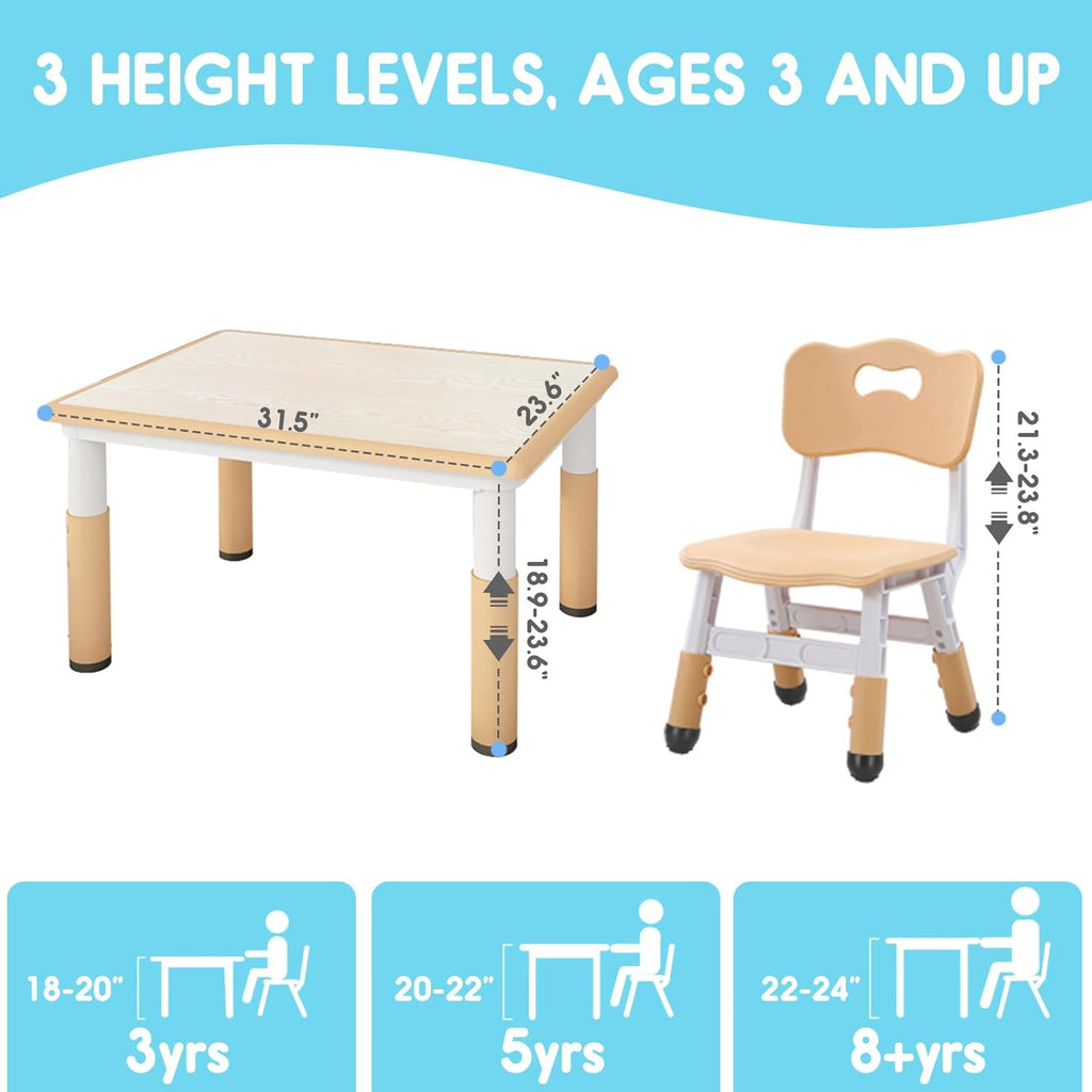 Kids table and chair set with 8 leg covers and 12 color pens Q898467