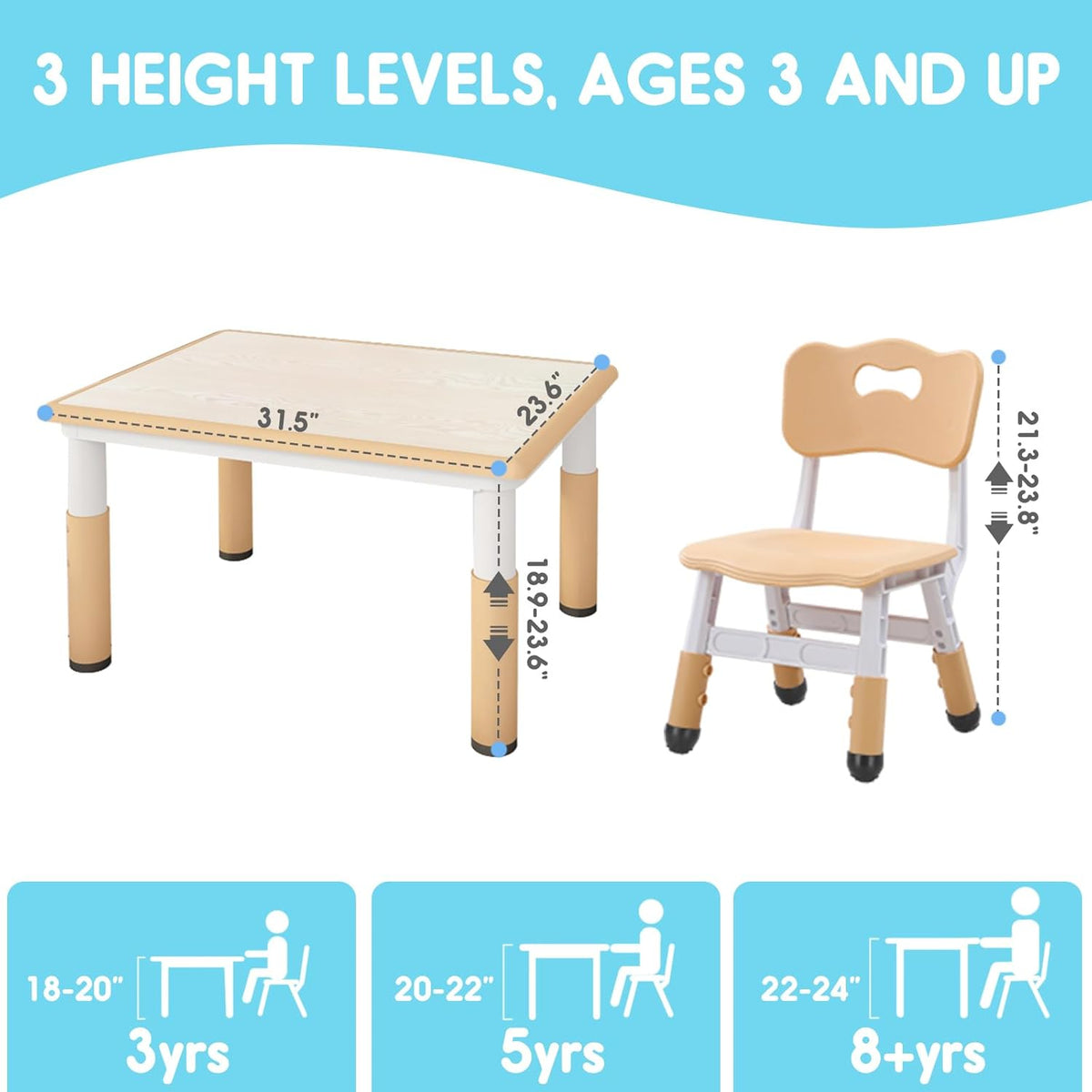 Kids table and chair set with 8 leg covers and 12 color pens Q898467