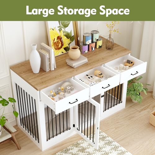 White Extra Large Dog Crate Furniture with 3 Drawers E1612