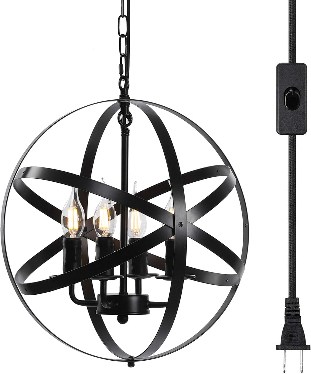 4-Light Black Pendant Lighting with Spherical Shade D646366