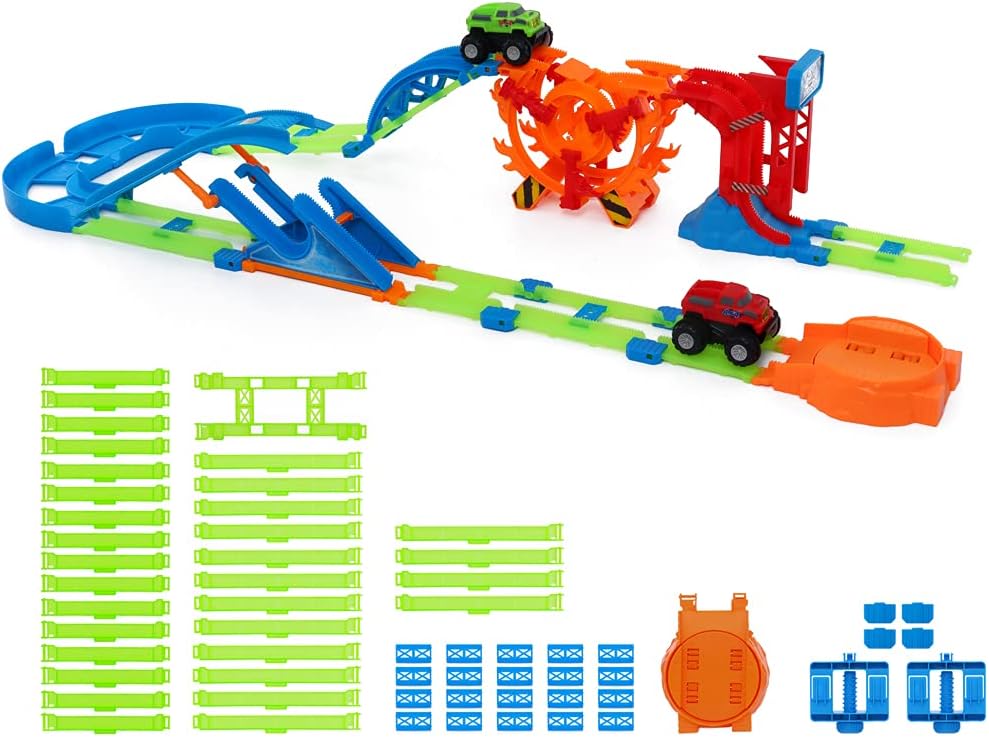 48 Pcs Glow in The Dark Race Car Track with 2 Cars L556749
