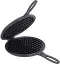 Cast Iron Waffle Maker, Two Piece Hinged Non-Electric Waffle Iron P298