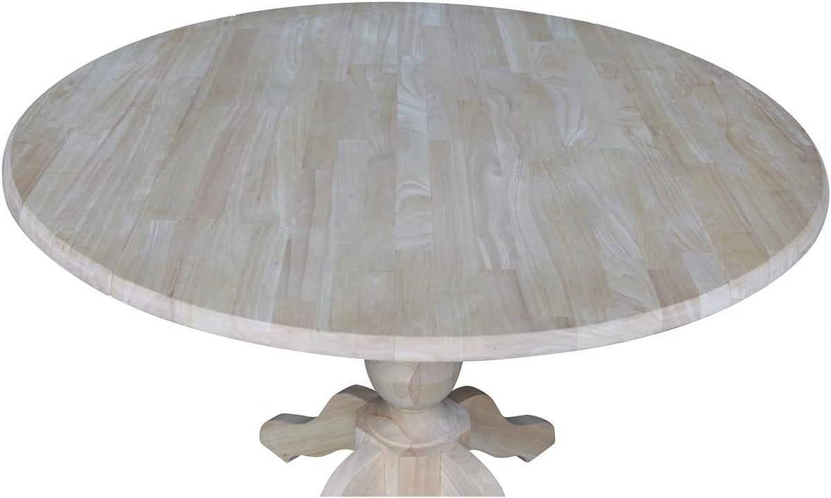 Round Dual Drop Leaf Pedestal Dining Table, Unfinished F5372