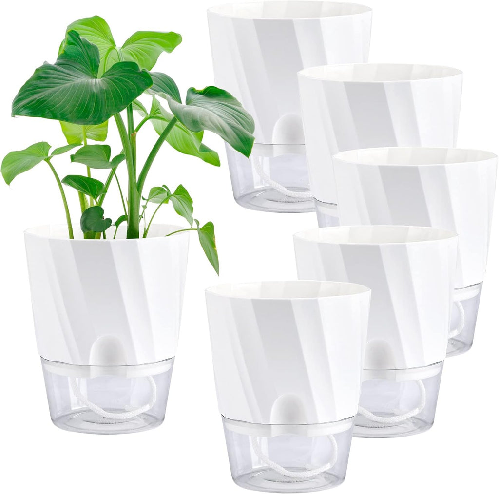 6 Pack Self Watering White Plant Pots K785950