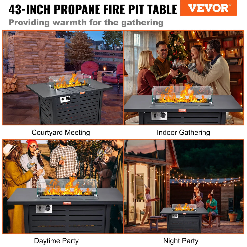 43" Outdoor Propane Gas Fire Pit Table with Glass Tabletop & lid T22032