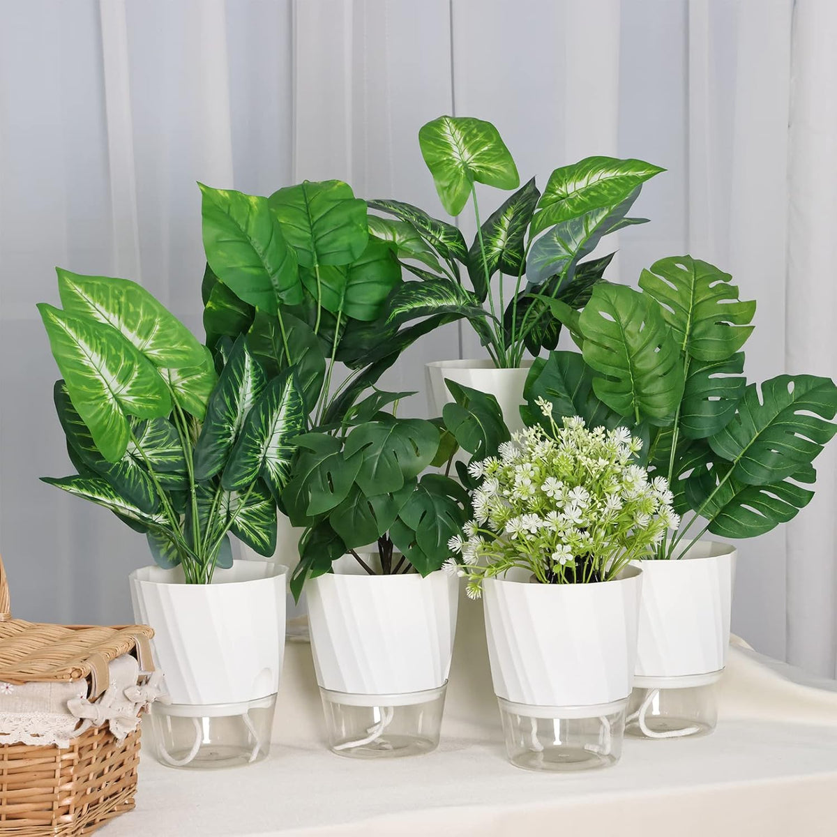 6 Pack Self Watering White Plant Pots K785950