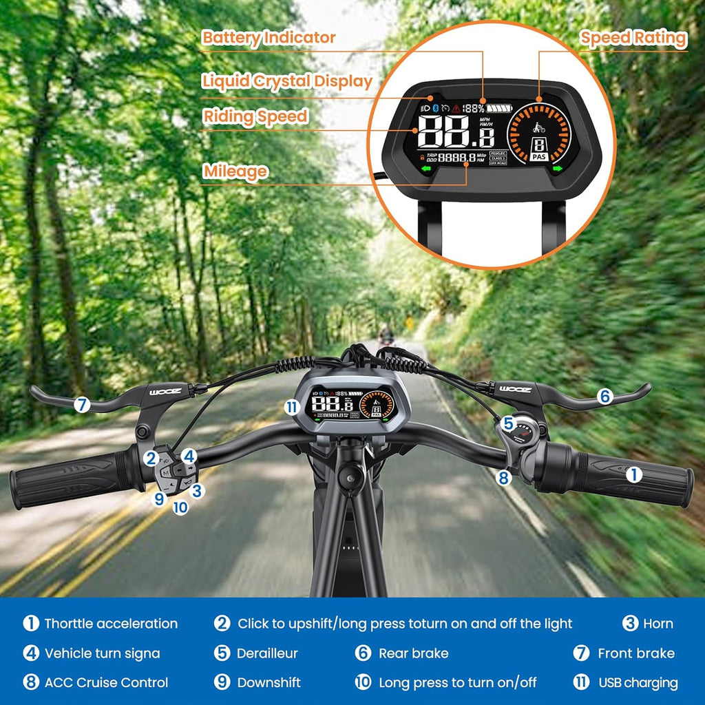 20'' Fat Tire Electric Bike with 1500W Peak Motor and 48V15.6Ah Removable Battery B658591